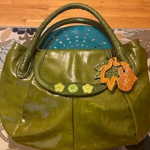 Used Sofia C beautiful green color shoulder purse leather made in Italy.